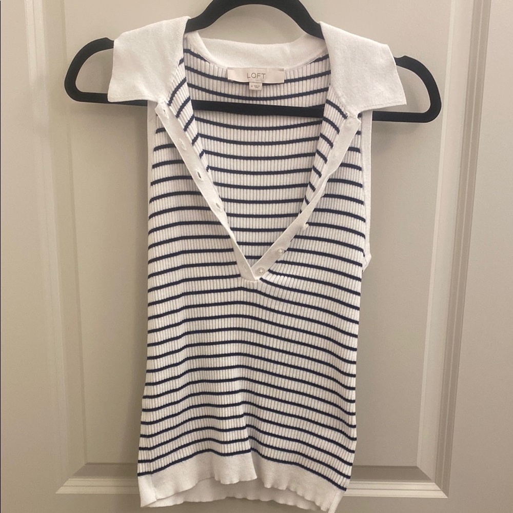 LOFT Ribbed Knit Top with Dark Stripes
